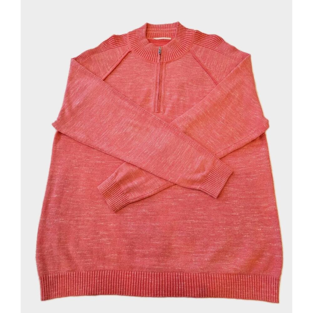 Tommy Bahama Men's XL Di Sabbia Half Zip Sweater Coral 100% Cotton Coastal wear